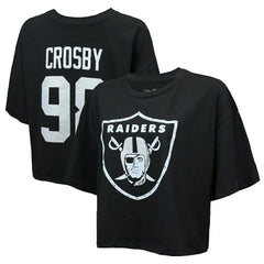 Maxx Crosby Las Vegas Raiders Majestic Threads Women's Swarovski Crystals Boxy Cropped Name & Number T-Shirt - Black T-shirts