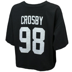Maxx Crosby Las Vegas Raiders Majestic Threads Women's Swarovski Crystals Boxy Cropped Name & Number T-Shirt - Black T-shirts