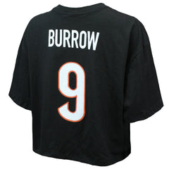 Joe Burrow Cincinnati Bengals Majestic Threads Women's Swarovski Crystals Boxy Cropped Name & Number T-Shirt - Black T-shirts
