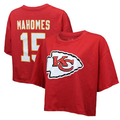 Patrick Mahomes Kansas City Chiefs Majestic Threads Women's Swarovski Crystals Boxy Cropped Name & Number T-Shirt - Red T-shirts
