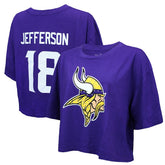 Justin Jefferson Minnesota Vikings Majestic Threads Women's Swarovski Crystals Boxy Cropped Name & Number T-Shirt - Purple T-shirts