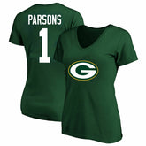 Micah Parsons Green Bay Packers Women's Plus Size Name & Number V-Neck T-Shirt - Green T-shirts