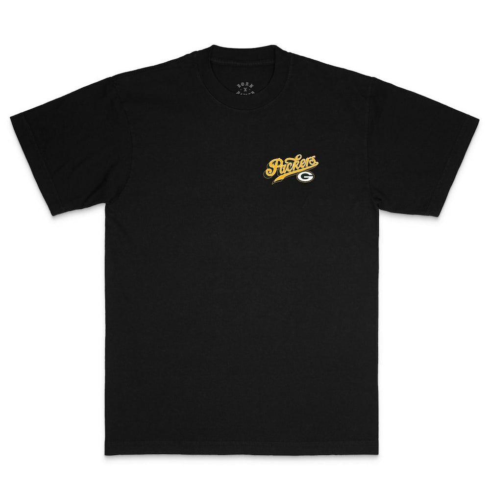 Green Bay Packers Born x Raised Unisex Pro Script T-Shirt - Black T-shirts