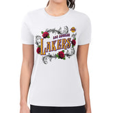 Los Angeles Lakers G-III 4Her by Carl Banks Women's Super-Slim Fit Lightweight Roses Crew Neck T-Shirt White outlet