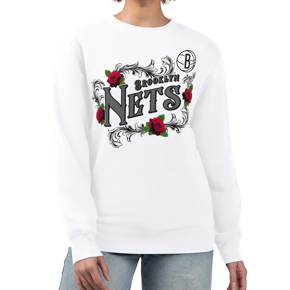 Brooklyn Nets G-III 4Her by Carl Banks Women's Roses Fleece Tri-Blend Sweatshirt White