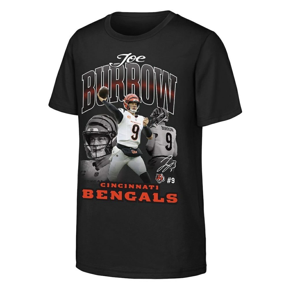 Joe Burrow Cincinnati Bengals Outerstuff Youth Triple Pic T-Shirt - Black T-shirts