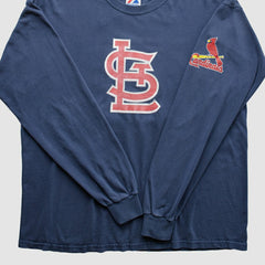 St. Louis Cardinals Majestic 2000s T-Shirt - Navy - XVintage T-shirts