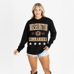 Washington Commanders Gameday Couture Women's Oversized Everyday Star Long Sleeve T-Shirt - Black T-shirts