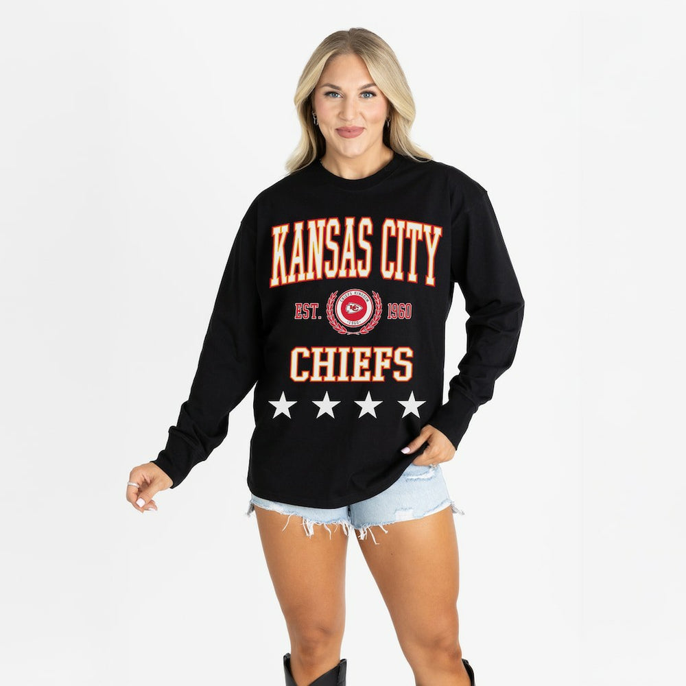 Kansas City Chiefs Gameday Couture Women's Oversized Everyday Star Long Sleeve T-Shirt - Black T-shirts