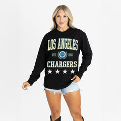 Los Angeles Chargers Gameday Couture Women's Oversized Everyday Star Long Sleeve T-Shirt - Black T-shirts