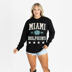 Miami Dolphins Gameday Couture Women's Oversized Everyday Star Long Sleeve T-Shirt - Black T-shirts