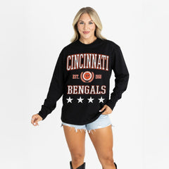Cincinnati Bengals Gameday Couture Women's Oversized Everyday Star Long Sleeve T-Shirt - Black T-shirts