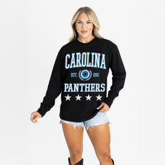 Carolina Panthers Gameday Couture Women's Oversized Everyday Star Long Sleeve T-Shirt - Black T-shirts