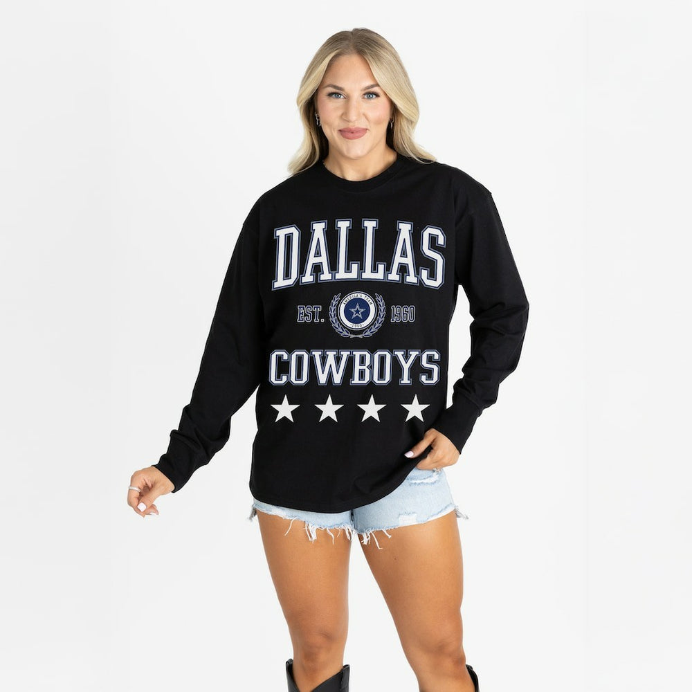 Dallas Cowboys Gameday Couture Women's Oversized Everyday Star Long Sleeve T-Shirt - Black T-shirts