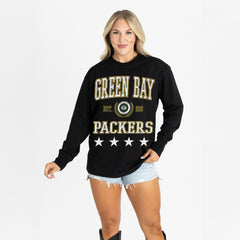 Green Bay Packers Gameday Couture Women's Oversized Everyday Star Long Sleeve T-Shirt - Black T-shirts