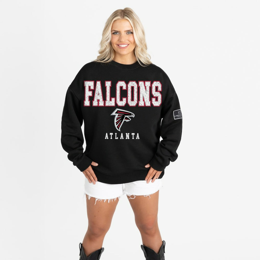 Atlanta Falcons Gameday Couture Women's Oversized Level Up Black Label Premium Fleece Sweatshirt - Black Sweatshirts