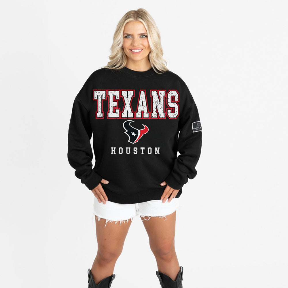 Houston Texans Gameday Couture Women's Oversized Level Up Black Label Premium Fleece Sweatshirt - Black Sweatshirts