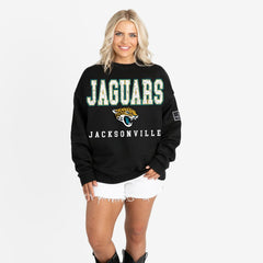 Jacksonville Jaguars Gameday Couture Women's Oversized Level Up Black Label Premium Fleece Sweatshirt - Black Sweatshirts