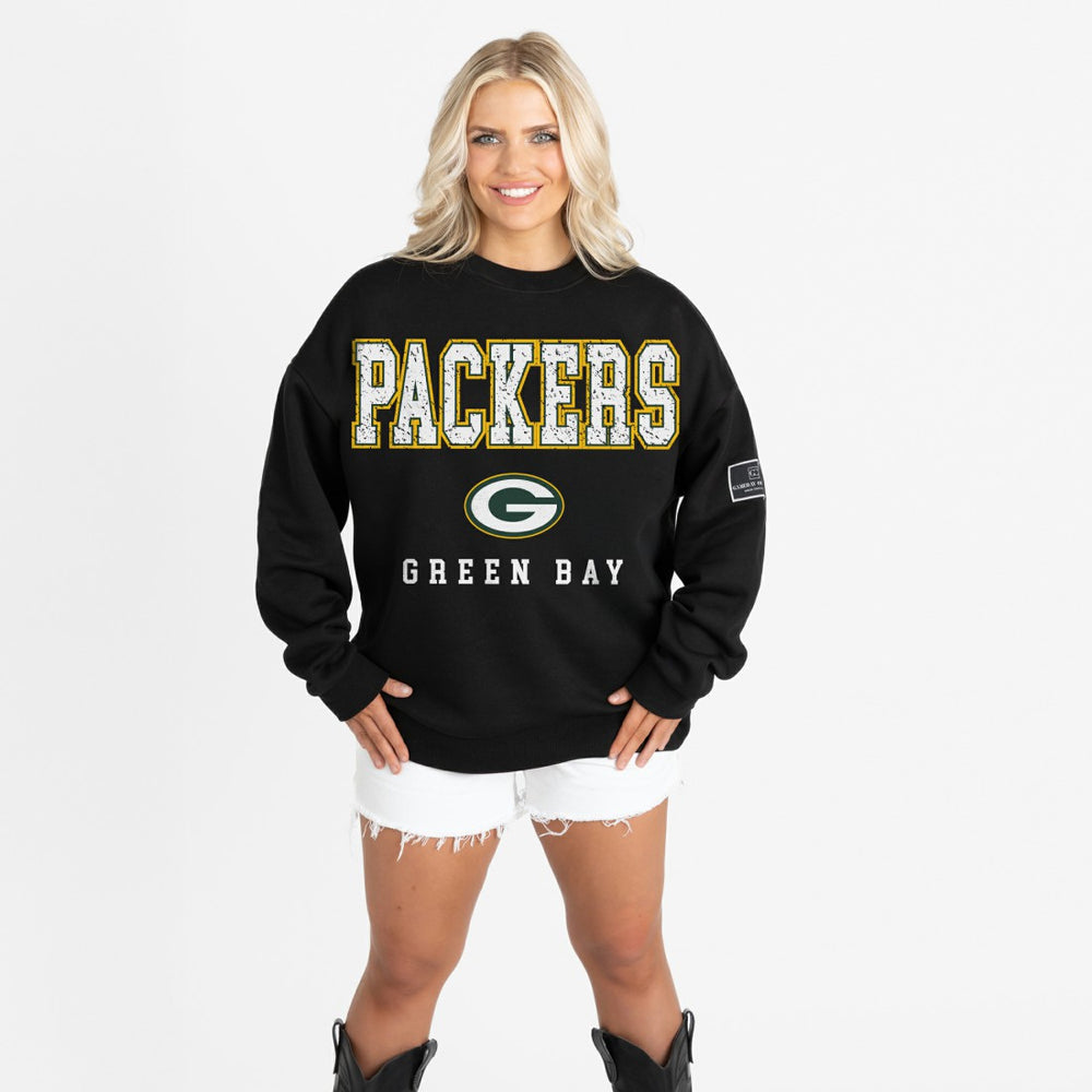 Green Bay Packers Gameday Couture Women's Oversized Level Up Black Label Premium Fleece Sweatshirt - Black Sweatshirts
