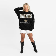 New Orleans Saints Gameday Couture Women's Oversized Level Up Black Label Premium Fleece Sweatshirt - Black Sweatshirts