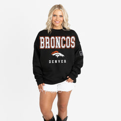 Denver Broncos Gameday Couture Women's Oversized Level Up Black Label Premium Fleece Sweatshirt - Black Sweatshirts