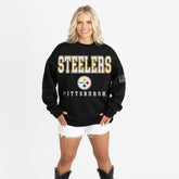 Pittsburgh Steelers Gameday Couture Women's Oversized Level Up Black Label Premium Fleece Sweatshirt - Black Sweatshirts