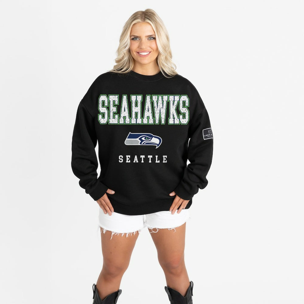 Seattle Seahawks Gameday Couture Women's Oversized Level Up Black Label Premium Fleece Sweatshirt - Black Sweatshirts