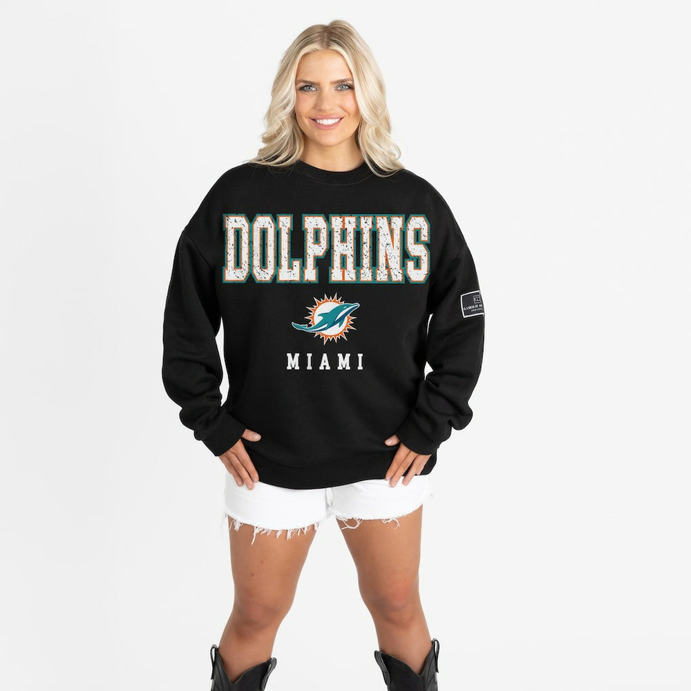 Miami Dolphins Gameday Couture Women's Oversized Level Up Black Label Premium Fleece Sweatshirt - Black Sweatshirts