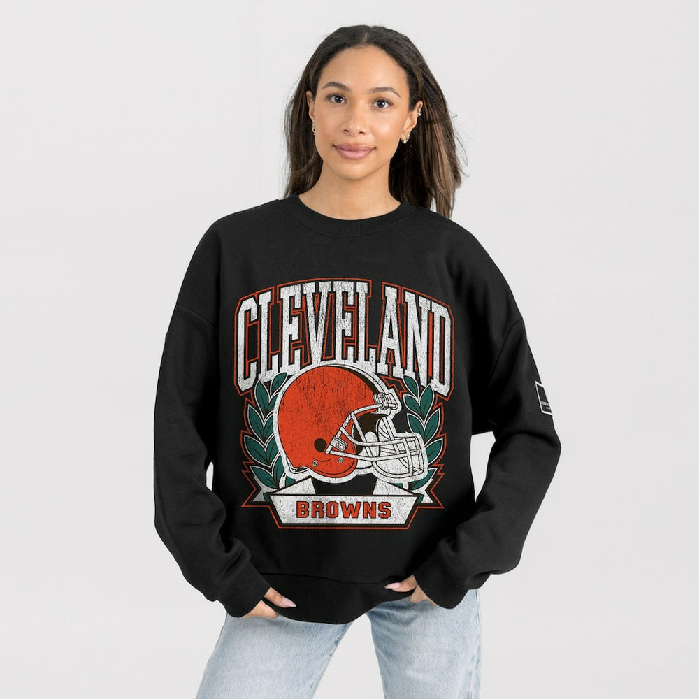 Cleveland Browns Gameday Couture Women's Oversized Victory Lane Black Label Premium Fleece Sweatshirt - Black Sweatshirts