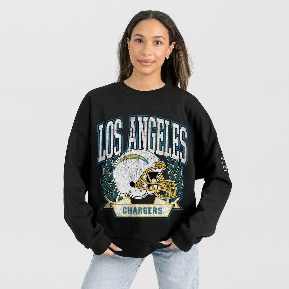 Los Angeles Chargers Gameday Couture Women's Oversized Victory Lane Black Label Premium Fleece Sweatshirt - Black Sweatshirts