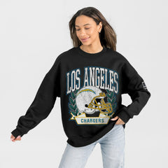 Los Angeles Chargers Gameday Couture Women's Oversized Victory Lane Black Label Premium Fleece Sweatshirt - Black Sweatshirts