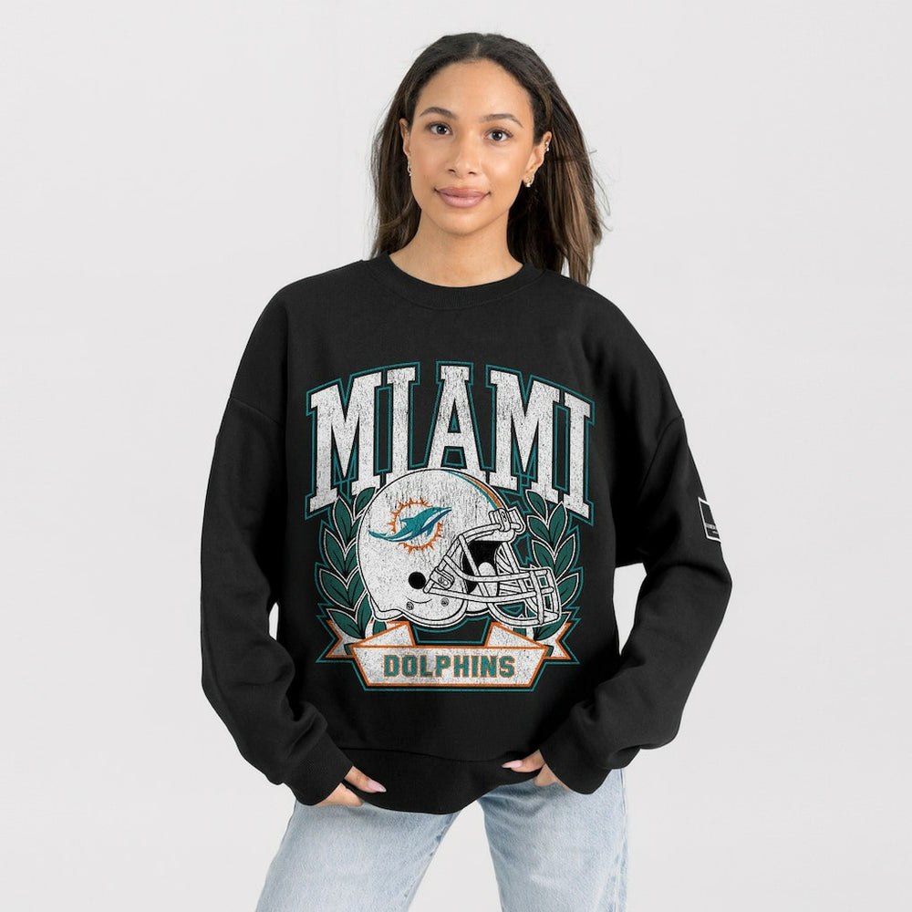 Miami Dolphins Gameday Couture Women's Oversized Victory Lane Black Label Premium Fleece Sweatshirt - Black Sweatshirts