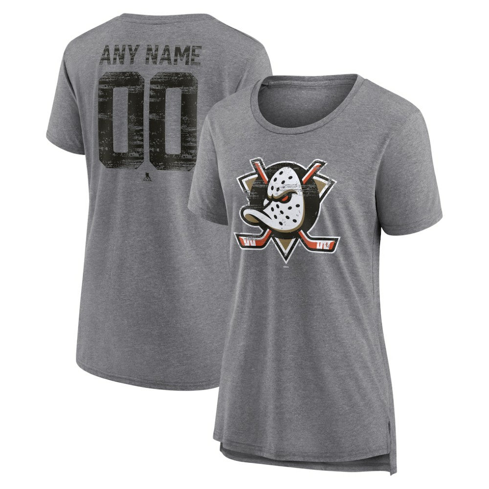 Anaheim Ducks Women's Heritage Custom Tri-Blend T-Shirt - Gray | US 203467397