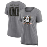 Anaheim Ducks Women's Heritage Custom Tri-Blend T-Shirt - Gray | US 203467397