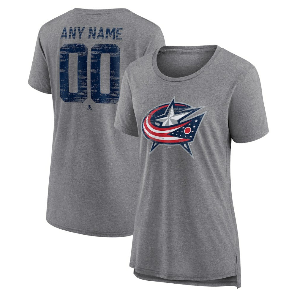 Columbus Blue Jackets Women's Heritage Custom Tri-Blend T-Shirt - Gray | US 203467411