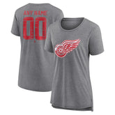 Detroit Red Wings Women's Heritage Custom Tri-Blend T-Shirt - Gray | US 203467415