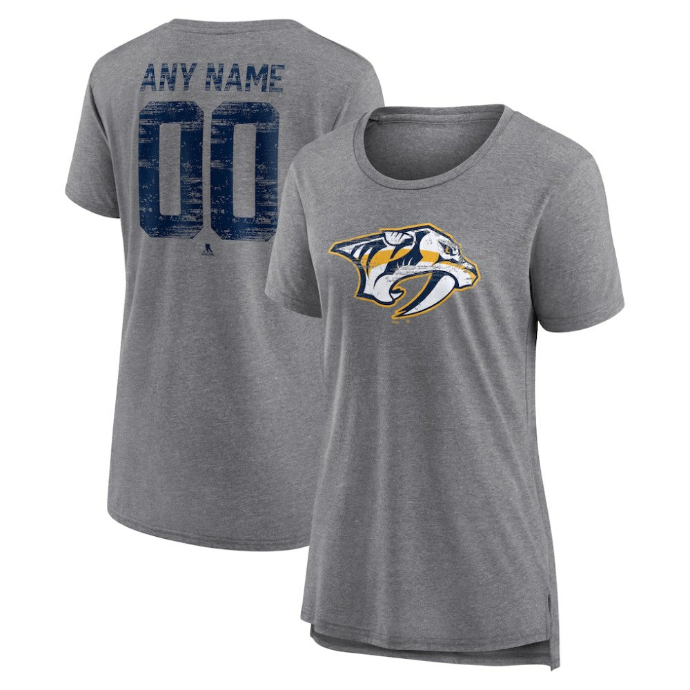 Nashville Predators Women's Heritage Custom Tri-Blend T-Shirt - Gray | US 203467427