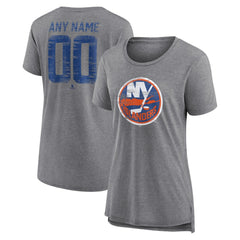 New York Islanders Women's Heritage Custom Tri-Blend T-Shirt - Gray | US 203467431