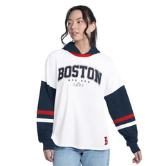 Boston Red Sox G-III 4Her by Carl Banks Women's Key Player Oversized Hooded Long Sleeve T-Shirt - White/Navy T-shirts
