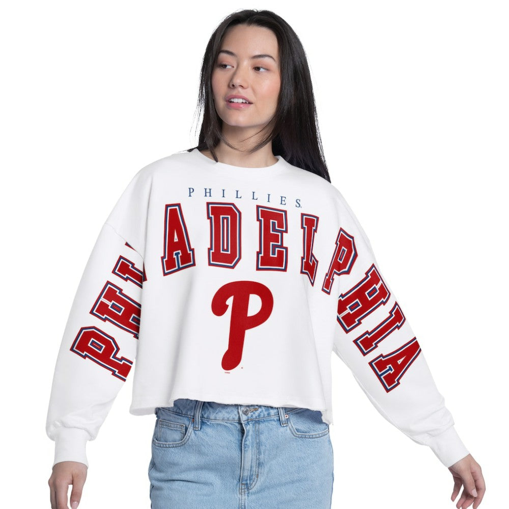 Philadelphia Phillies G-III 4Her by Carl Banks Women's Bleachers Cropped Pullover Sweatshirt - White Pullover