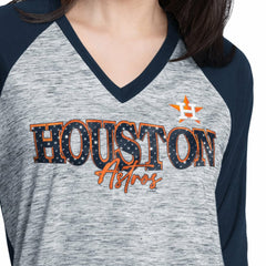 Houston Astros G-III 4Her by Carl Banks Women's Speed Training 3/4-Sleeve Rhinestone V-Neck T-Shirt - Navy/Heather Navy T-shirts