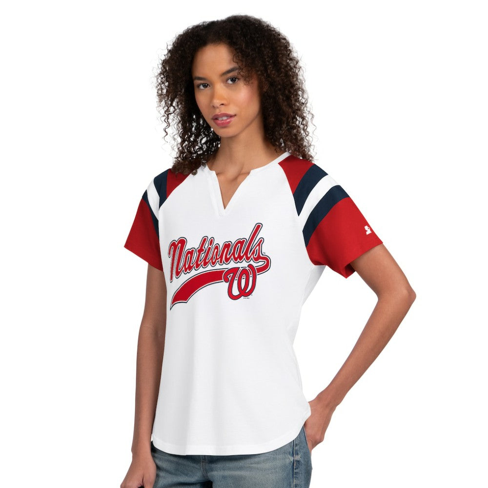 Washington Nationals Starter Women's Game On Notch Neck T-Shirt - White T-shirts