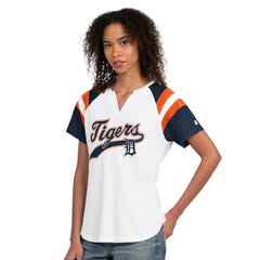 Detroit Tigers Starter Women's Game On Notch Neck T-Shirt - White T-shirts