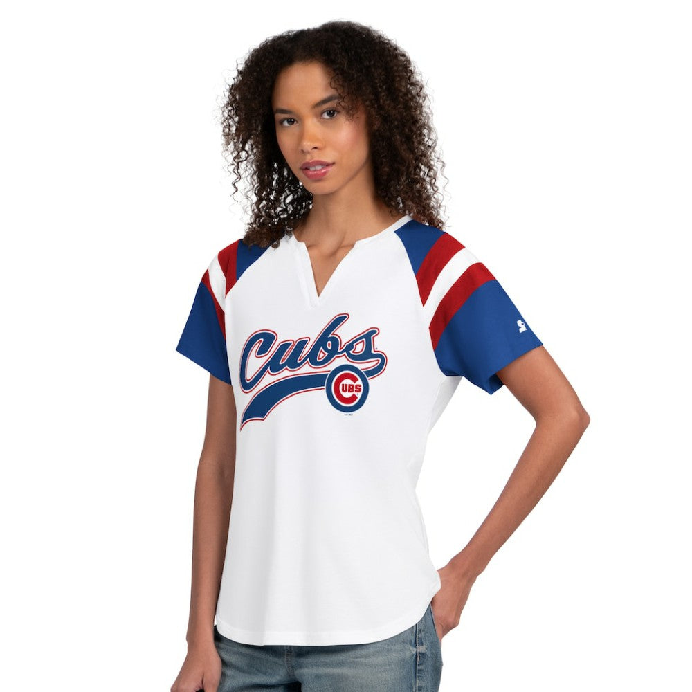 Chicago Cubs Starter Women's Game On Notch Neck T-Shirt - White T-shirts