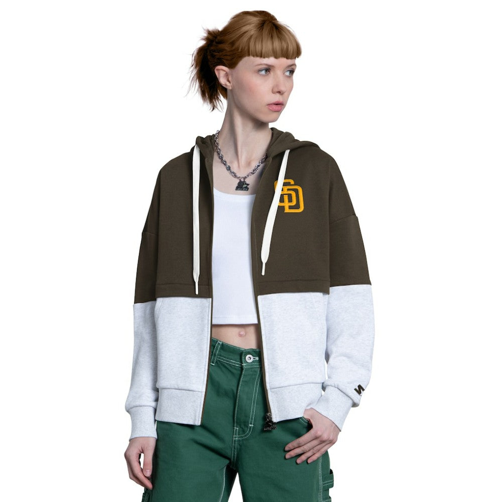 San Diego Padres Starter Women's Wishbone Full-Zip Hoodie - Brown/Heather Gray Hoodies