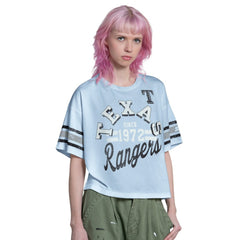 Texas Rangers Starter Women's Cropped Hurry Up Offense T-Shirt - Light Blue T-shirts
