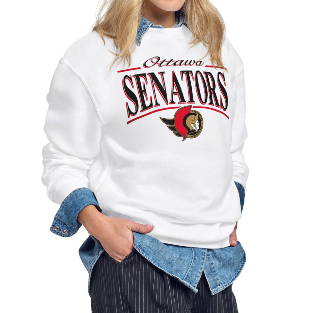 Ottawa Senators Starter Women's Arch Stripe Fleece Sweatshirt - White | US 203468846