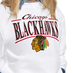 Chicago Blackhawks Starter Women's Arch Stripe Fleece Sweatshirt - White | US 203468850