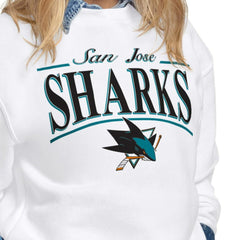 San Jose Sharks Starter Women's Arch Stripe Fleece Sweatshirt - White | US 203468856