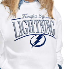 Tampa Bay Lightning Starter Women's Arch Stripe Fleece Sweatshirt - White | US 203468861